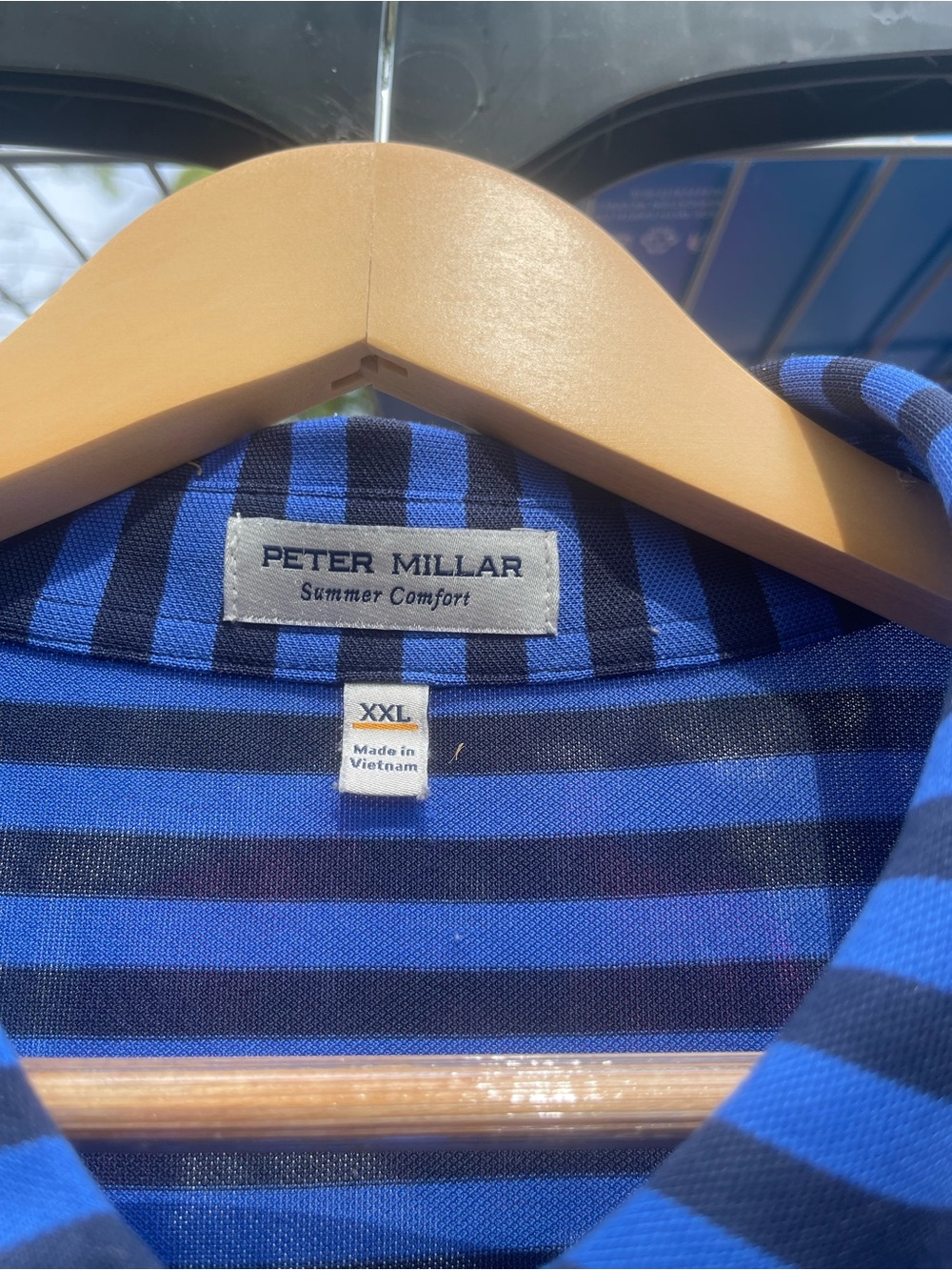Peter Millar Blue and Black Striped Polo